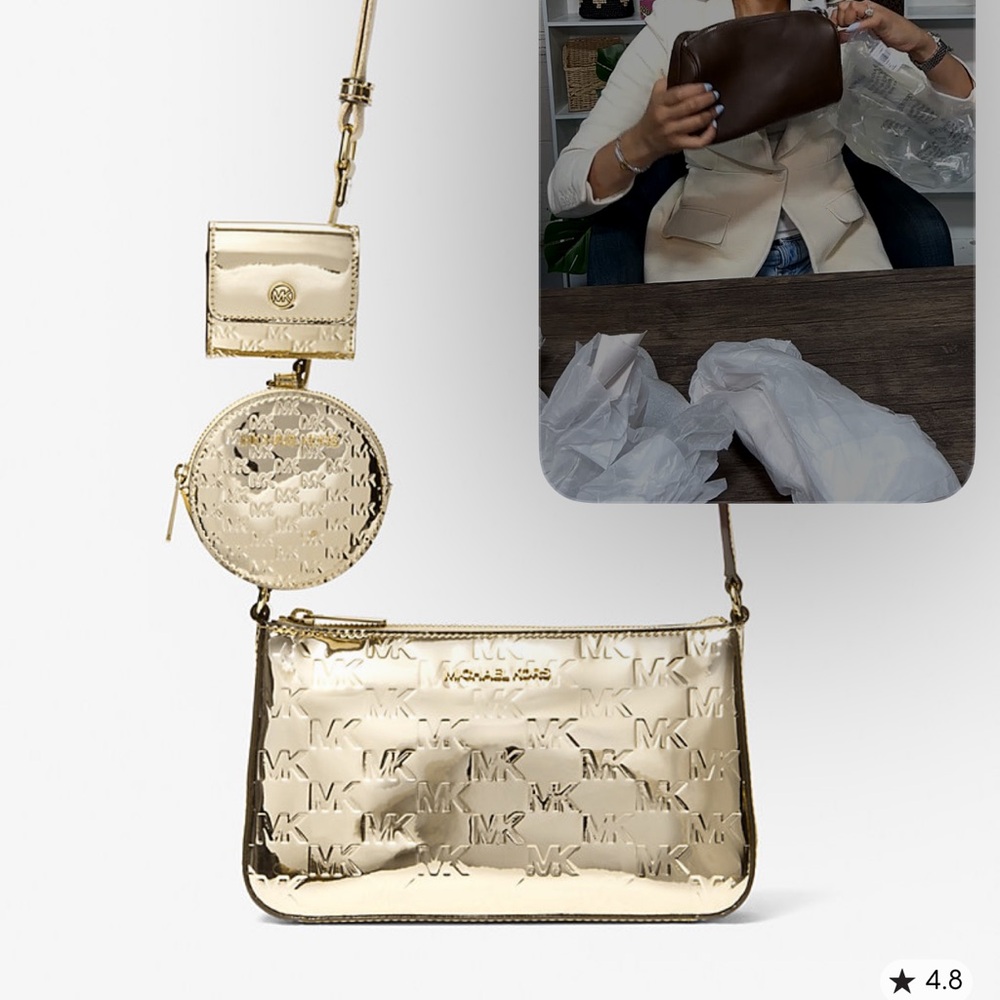 Jet Set Small gold Metallic Logo Debossed Crossbody with tech attachments - Picture 8 of 8